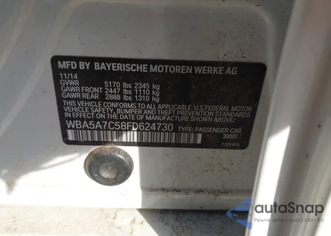 2015 BMW 528I xDrive from USA, damaged, VIN WBA5A7C58FD624730